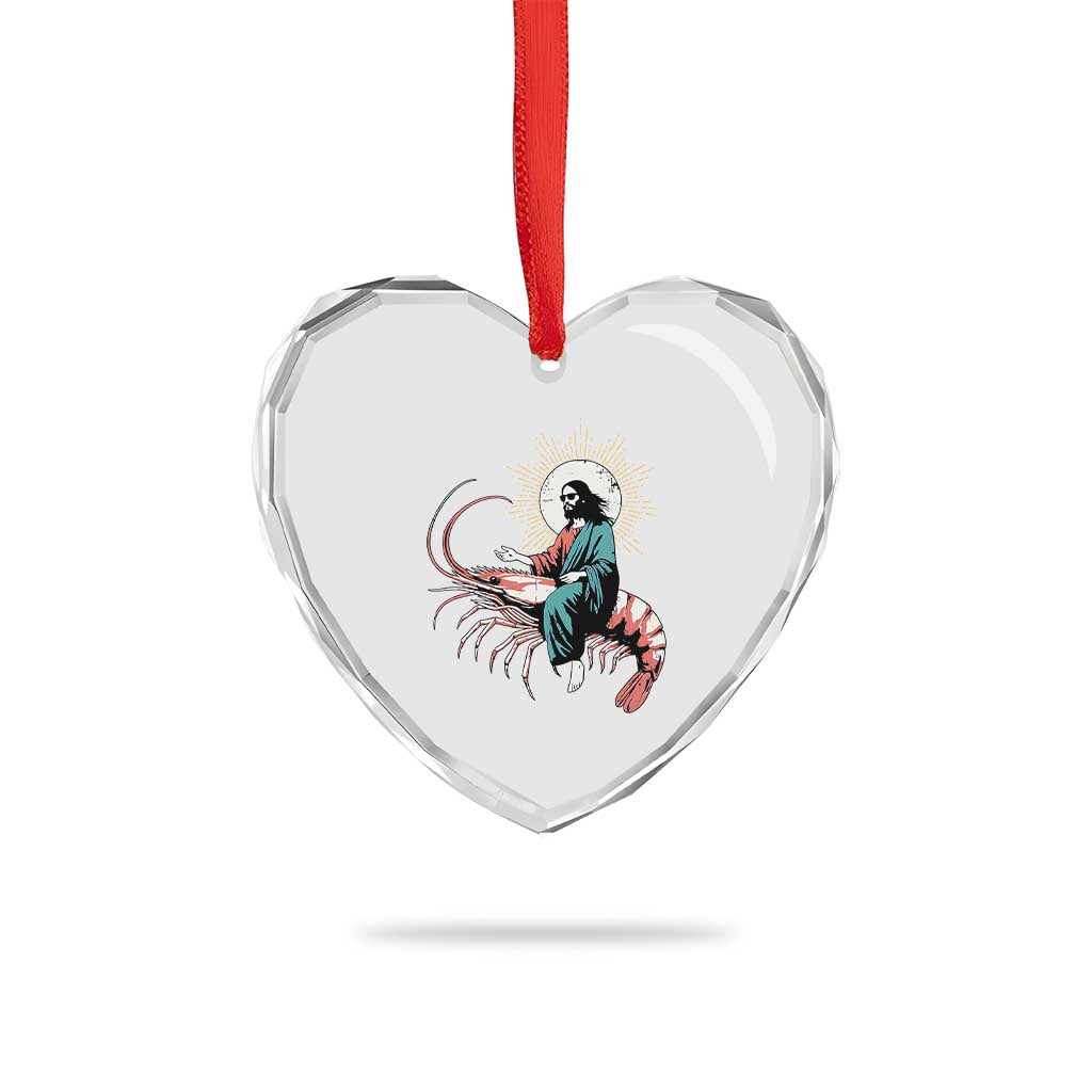 Funny Christian Prawn Heart Crystal Glass Ornament Retro Jesus Riding A Shrimp Meme TS11 Print Your Wear