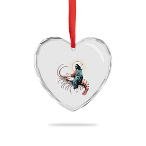 Funny Christian Prawn Heart Crystal Glass Ornament Retro Jesus Riding A Shrimp Meme TS11 Print Your Wear