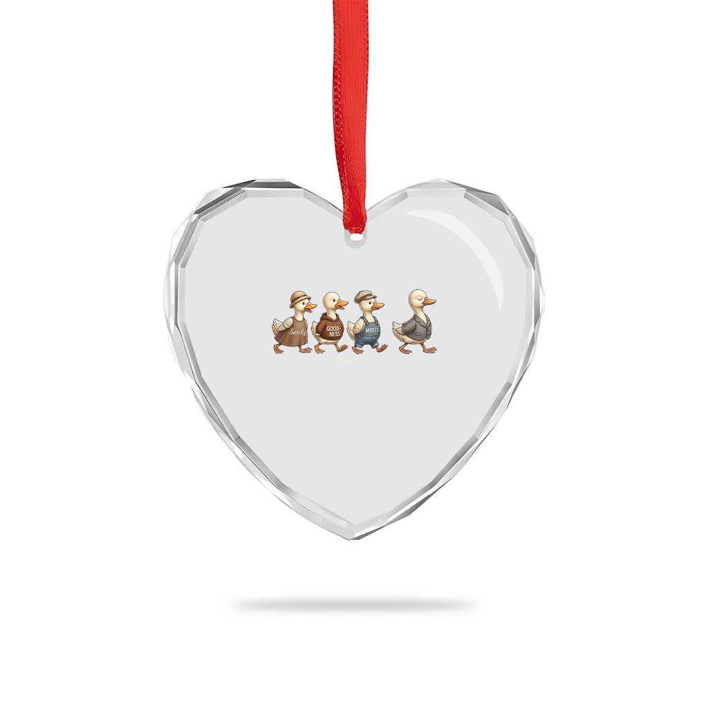 Funny Christian Psalm 23:6 Duck Pun Heart Crystal Glass Ornament Surely Goodness and Mercy Cute Bible Humor Gift TS02 Print Your Wear