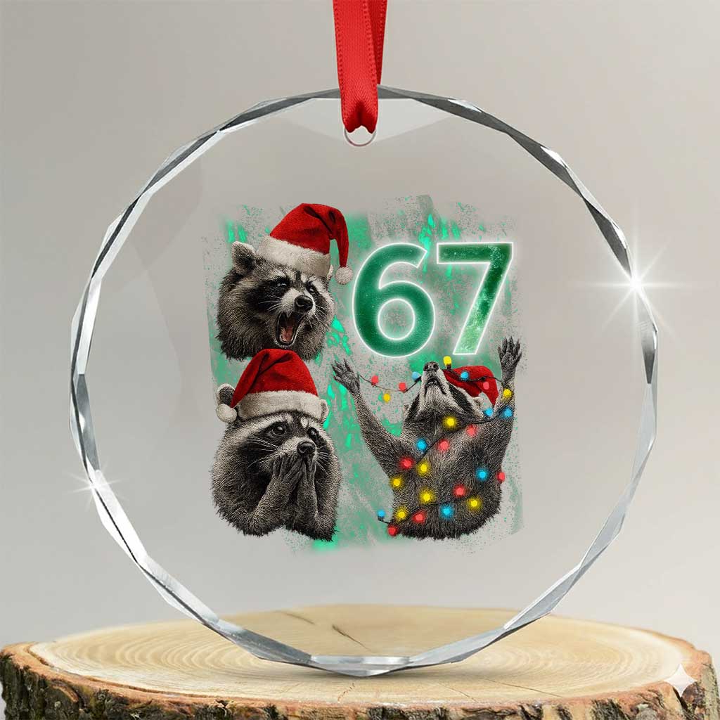 Funny Christmas 67 Meme Racoon Crystal Glass Ornament Howling at The Moon TS10 Transparent Glass 3'' Circle Print Your Wear