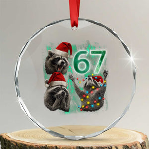 Funny Christmas 67 Meme Racoon Crystal Glass Ornament Howling at The Moon TS10 Transparent Glass 3'' Circle Print Your Wear