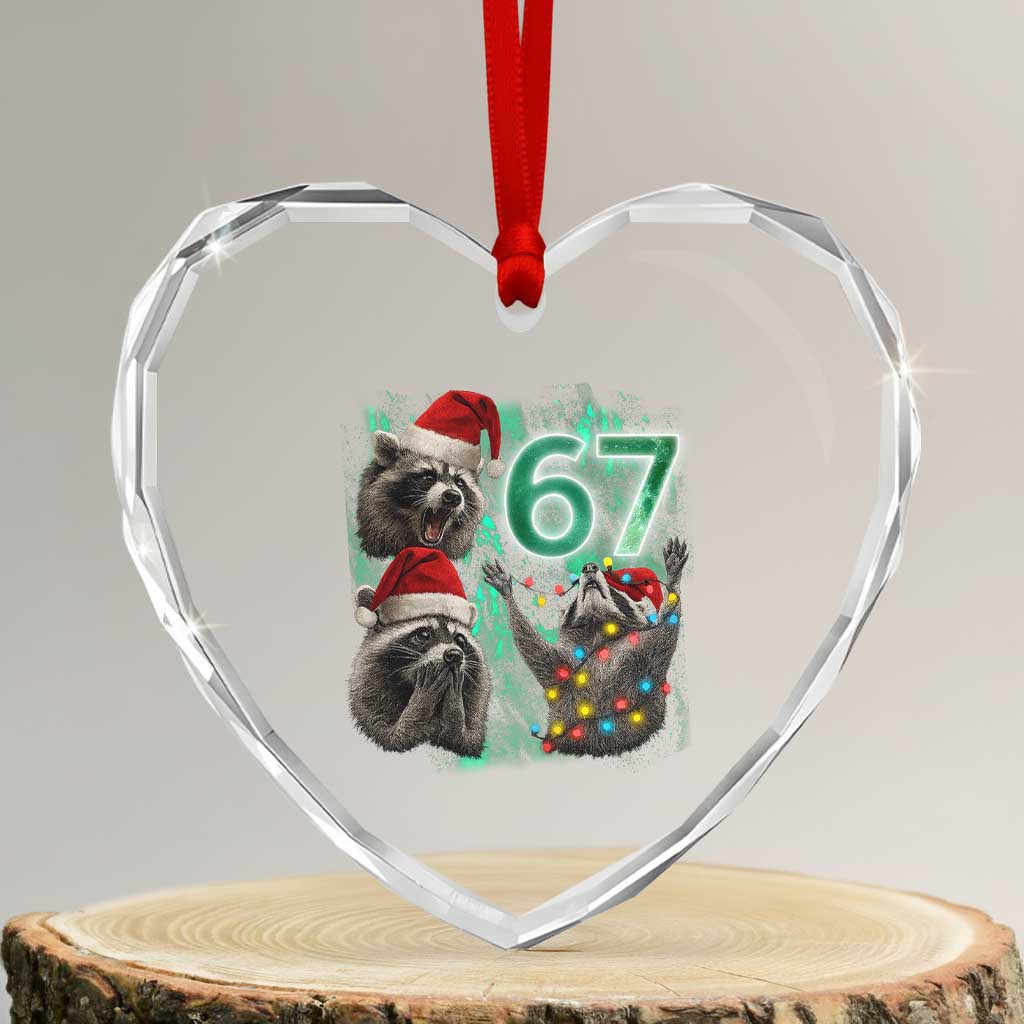 Funny Christmas 67 Meme Racoon Heart Crystal Glass Ornament Howling at The Moon TS10 Transparent Glass 3'' Heart Print Your Wear