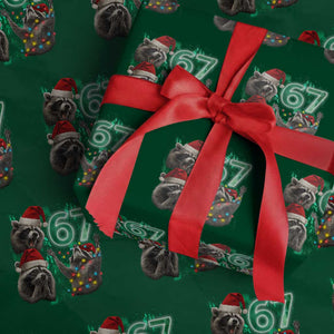 Funny Christmas 67 Meme Racoon Wrapping Paper Roll Howling at The Moon TS10 Green Print Your Wear