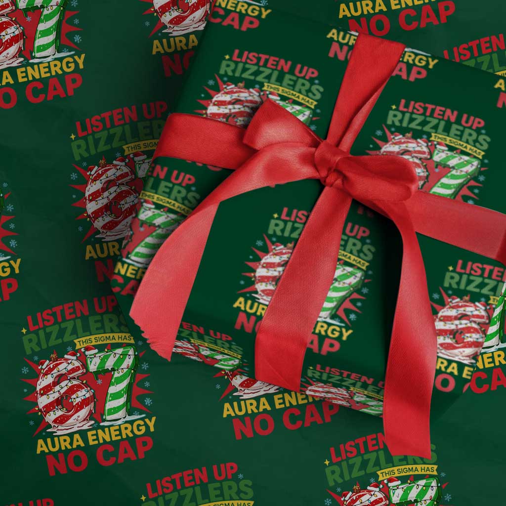 Funny Christmas 67 Meme Wrapping Paper Roll Listen Up Rizzlers This Sigma Has 67 Aura Energy No Cap TS11 Green Print Your Wear