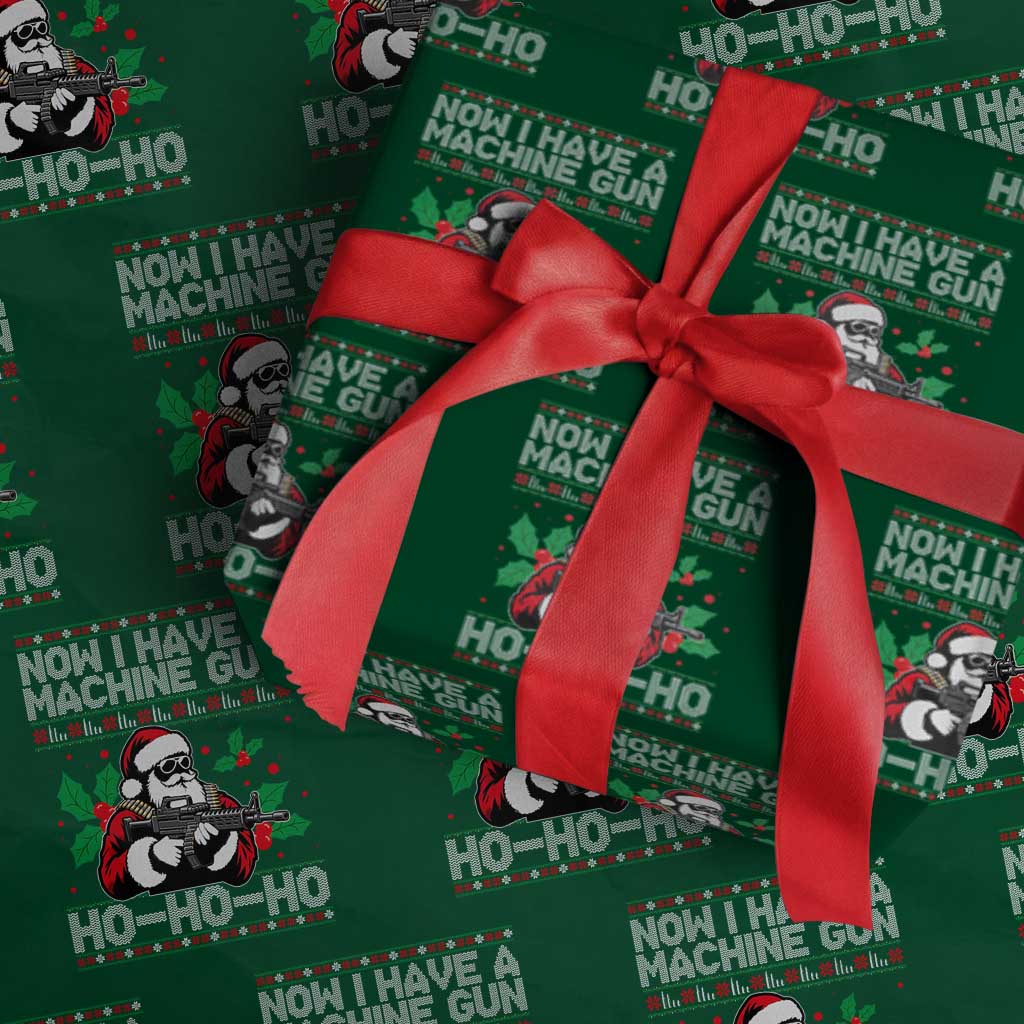 Funny Christmas 80's Die Movie Wrapping Paper Roll Now I Have A Machine Gun Ho Ho Ho Gun Lover TS11 Green Print Your Wear