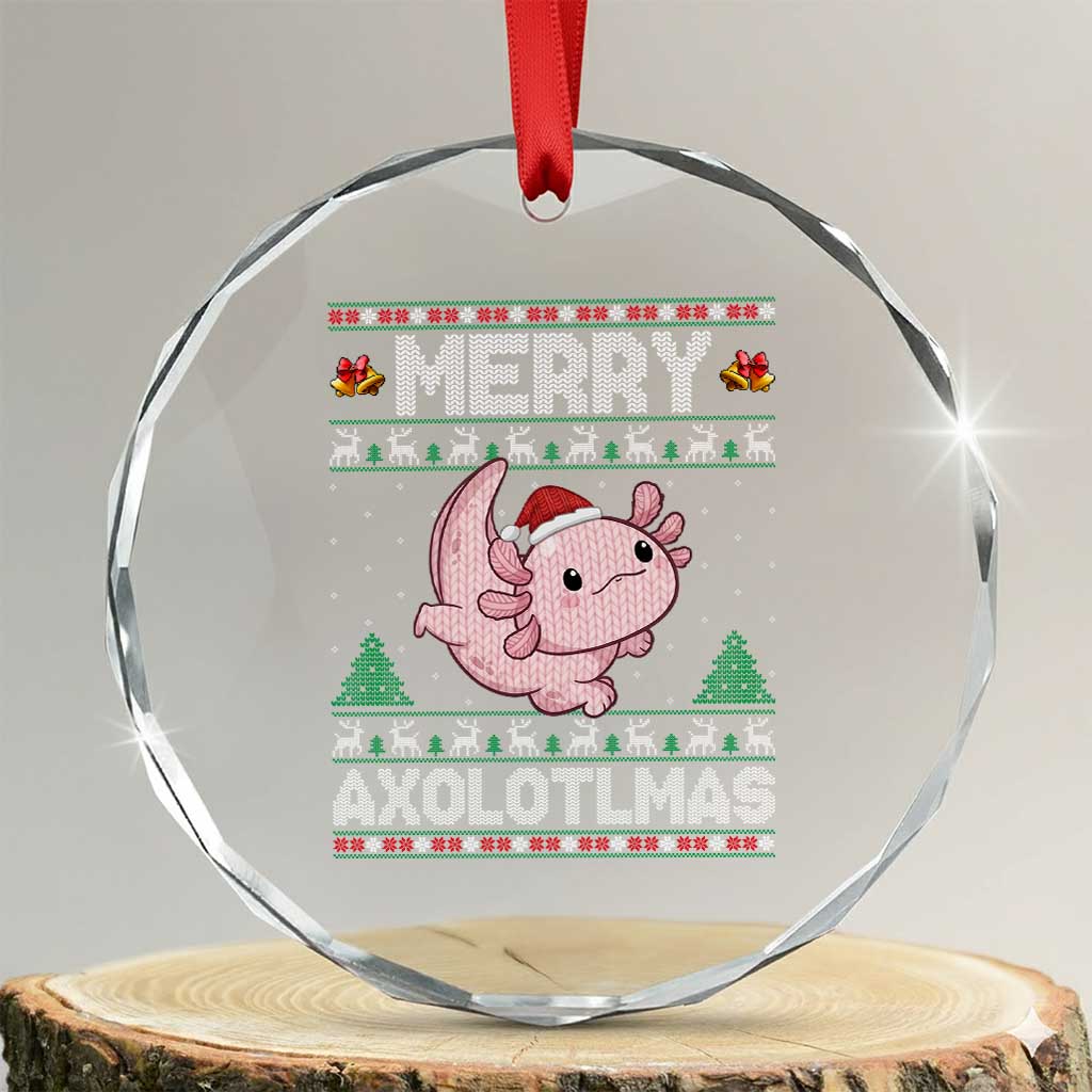Funny Christmas Axolotl Crystal Glass Ornament Merry Axolotlmas Xmas Salamander TS11 Transparent Glass 3'' Circle Print Your Wear
