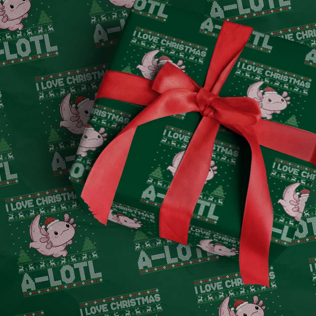 Funny Christmas Axolotl Wrapping Paper Roll I Love Christmas A Lotl Xmas Salamander TS11 Green Print Your Wear