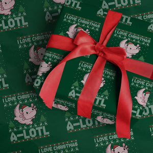 Funny Christmas Axolotl Wrapping Paper Roll I Love Christmas A Lotl Xmas Salamander TS11 Green Print Your Wear
