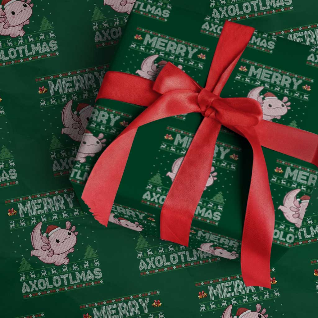 Funny Christmas Axolotl Wrapping Paper Roll Merry Axolotlmas Xmas Salamander TS11 Green Print Your Wear