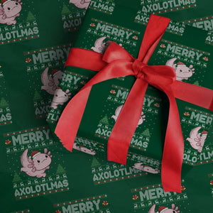 Funny Christmas Axolotl Wrapping Paper Roll Merry Axolotlmas Xmas Salamander TS11 Green Print Your Wear