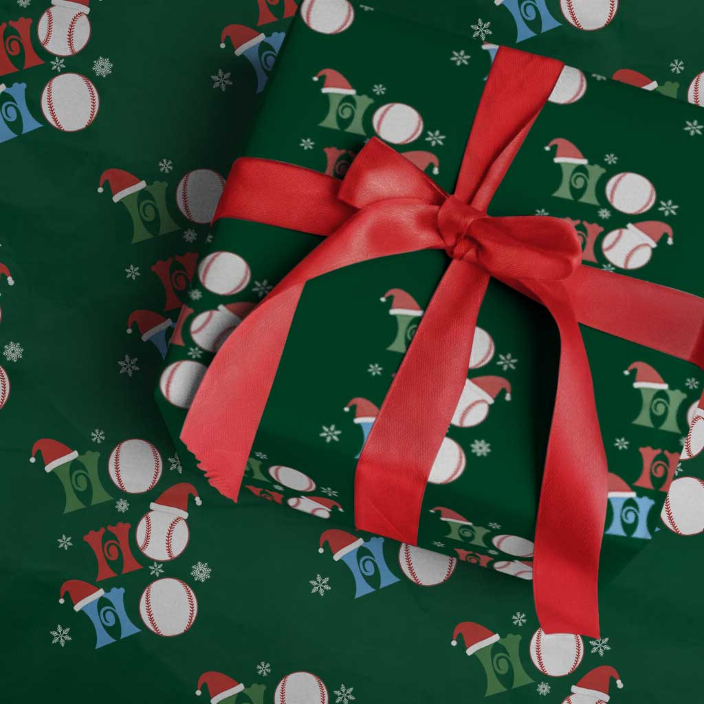 Funny Christmas Baseball Wrapping Paper Roll Triple Ho Sport Santa Hat TS11 Green Print Your Wear