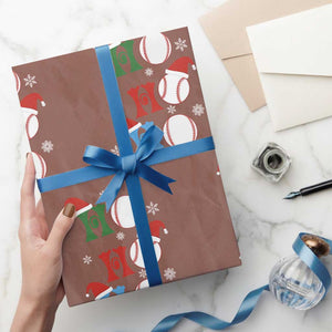 Funny Christmas Baseball Wrapping Paper Roll Triple Ho Sport Santa Hat TS11 Mocha Print Your Wear