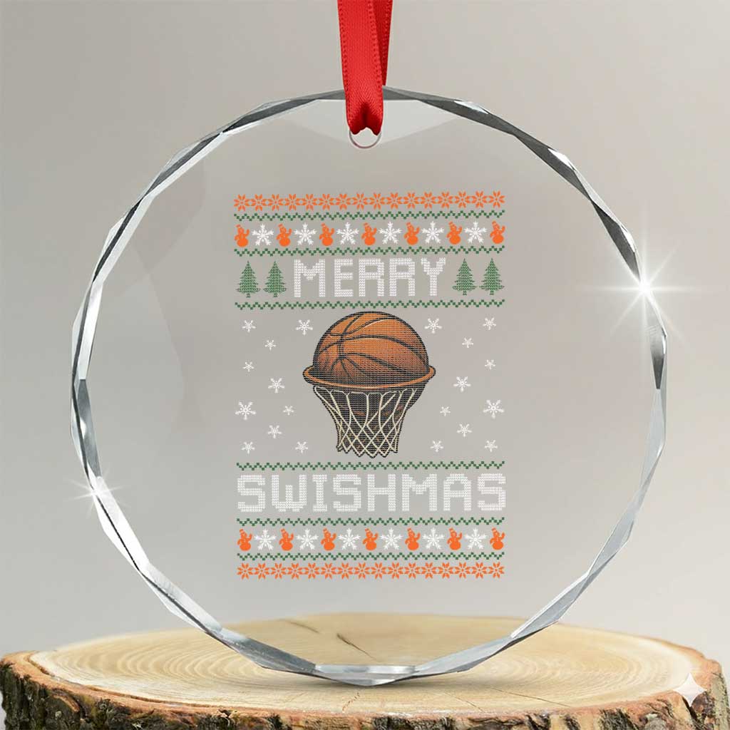 Funny Christmas Basketball Crystal Glass Ornament Merry Swishmas Ugly Xmas Swish Technique TS11 Transparent Glass 3'' Circle Print Your Wear