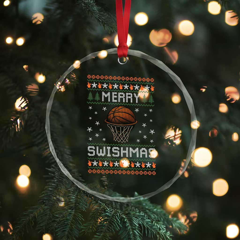 Funny Christmas Basketball Crystal Glass Ornament Merry Swishmas Ugly Xmas Swish Technique TS11 Print Your Wear