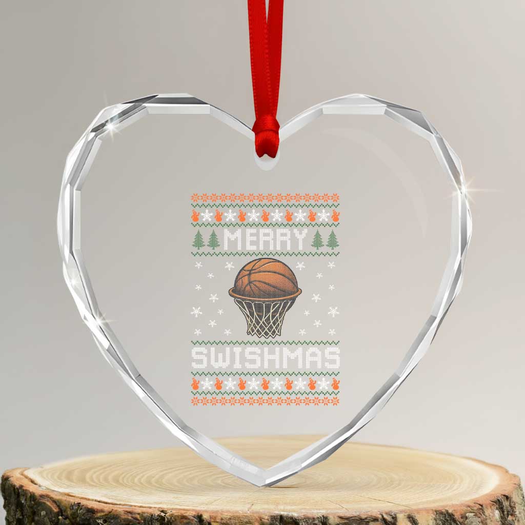 Funny Christmas Basketball Heart Crystal Glass Ornament Merry Swishmas Ugly Xmas Swish Technique TS11 Transparent Glass 3'' Heart Print Your Wear