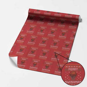 Funny Christmas Basketball Wrapping Paper Roll Merry Swishmas Ugly Xmas Swish Technique TS11 Red Print Your Wear