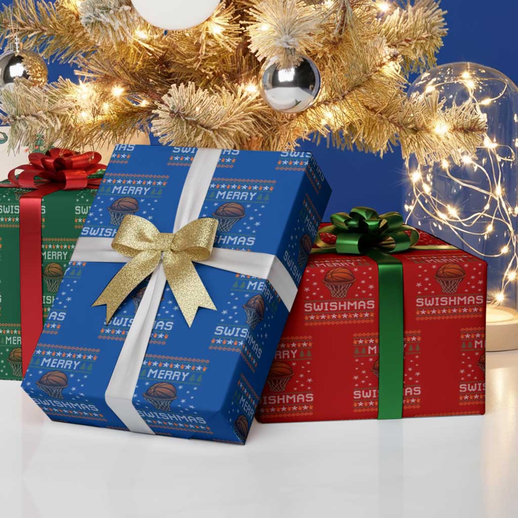 Funny Christmas Basketball Wrapping Paper Roll Merry Swishmas Ugly Xmas Swish Technique TS11 Print Your Wear