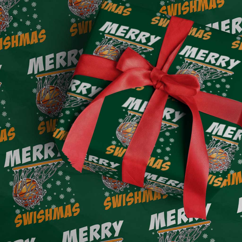 Funny Christmas Basketball Wrapping Paper Roll Merry Swishmas Xmas Swish Technique TS11 Green Print Your Wear