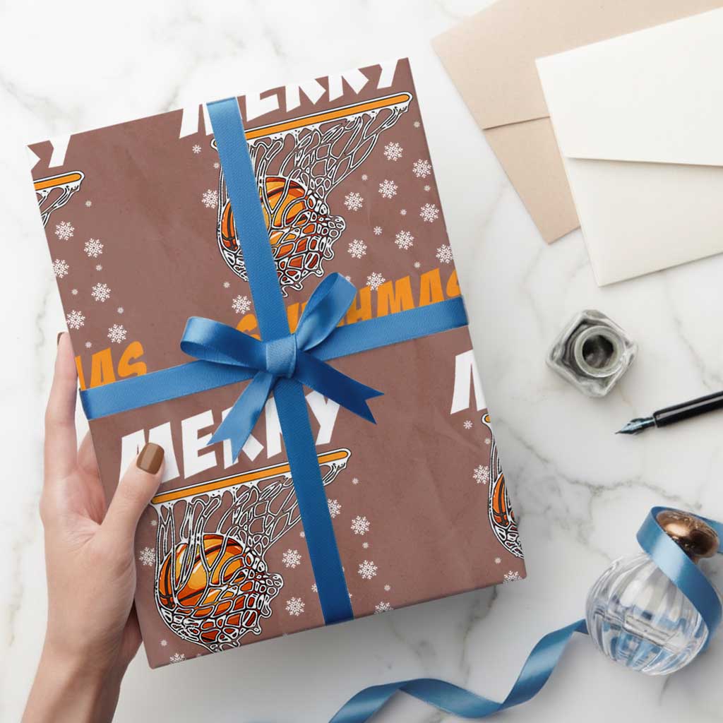 Funny Christmas Basketball Wrapping Paper Roll Merry Swishmas Xmas Swish Technique TS11 Mocha Print Your Wear