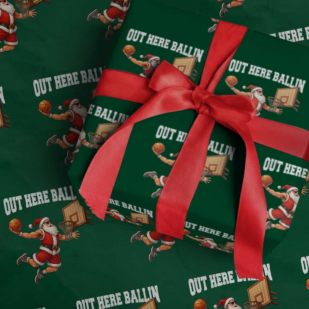 Funny Christmas Basketball Wrapping Paper Roll Out Here Ballin Xmas Santa Sport TS11 Green Print Your Wear