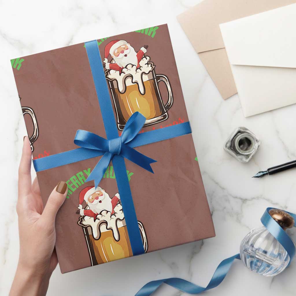 Funny Christmas Beer Wrapping Paper Roll Merry Drunk I'm Xmas Wasted Santa TS11 Mocha Print Your Wear