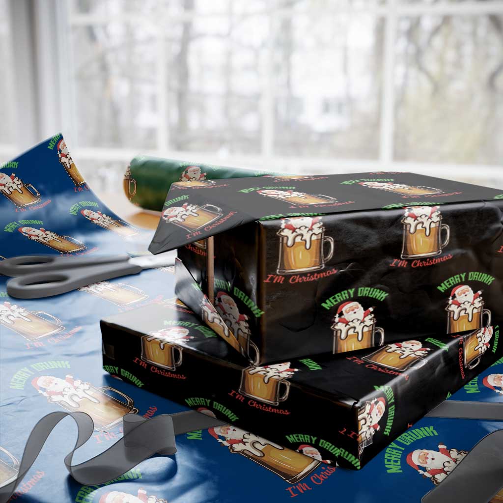 Funny Christmas Beer Wrapping Paper Roll Merry Drunk I'm Xmas Wasted Santa TS11 Black Print Your Wear