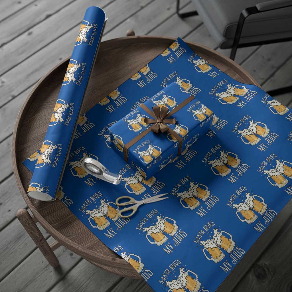 Funny Christmas Beers Couple Wrapping Paper Roll Santa Loves My Jugs Beers Drinker TS11 Blue Print Your Wear