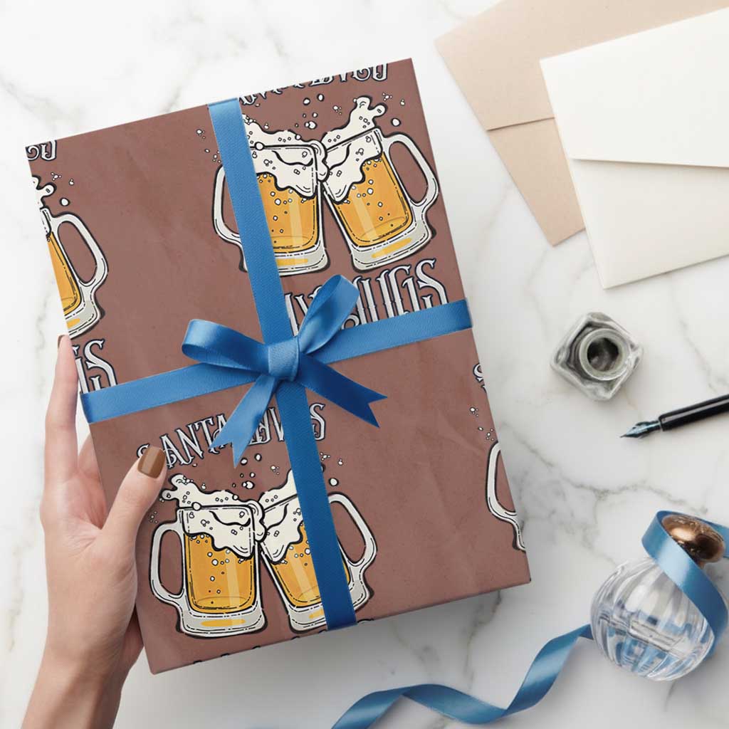 Funny Christmas Beers Couple Wrapping Paper Roll Santa Loves My Jugs Beers Drinker TS11 Mocha Print Your Wear