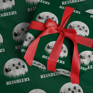 Funny Christmas Beers Wrapping Paper Roll Reinbeers Santa Sleigh Moon TS11 Green Print Your Wear