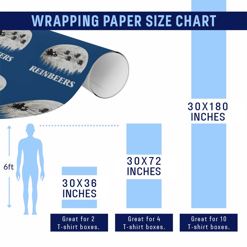 Funny Christmas Beers Wrapping Paper Roll Reinbeers Santa Sleigh Moon TS11 Print Your Wear