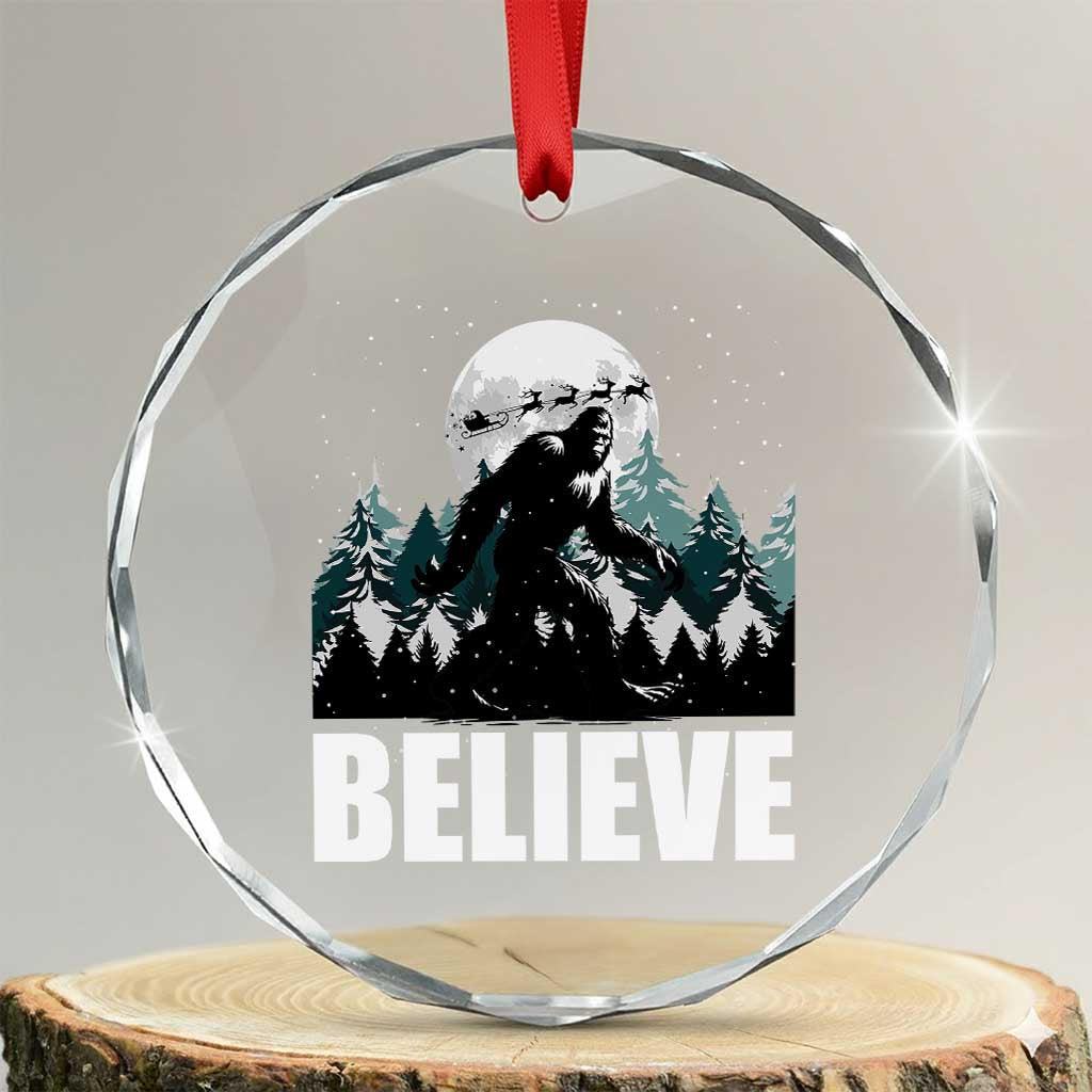 Funny Christmas Bigfoot Crystal Glass Ornament Believe Santa Sasquatch Snow TS11 Transparent Glass 3'' Circle Print Your Wear