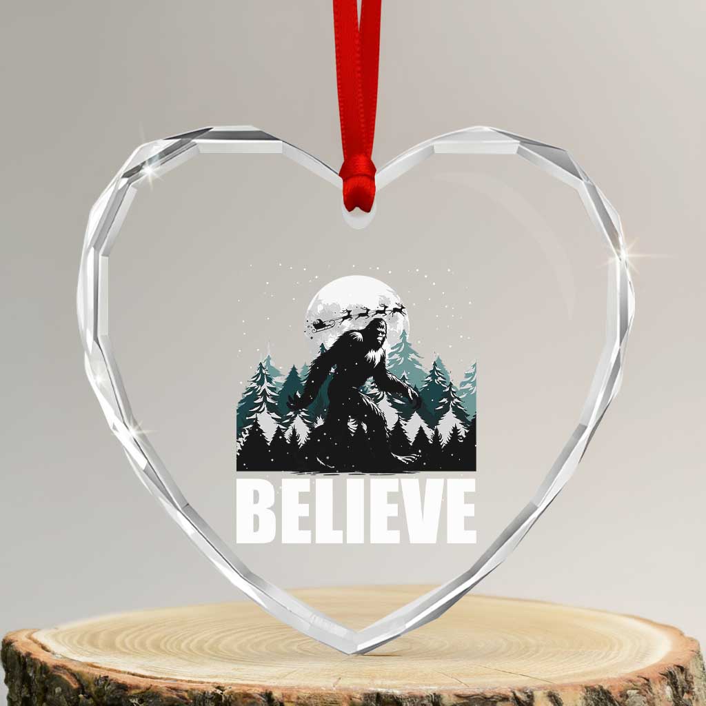 Funny Christmas Bigfoot Heart Crystal Glass Ornament Believe Santa Sasquatch Snow TS11 Transparent Glass 3'' Heart Print Your Wear