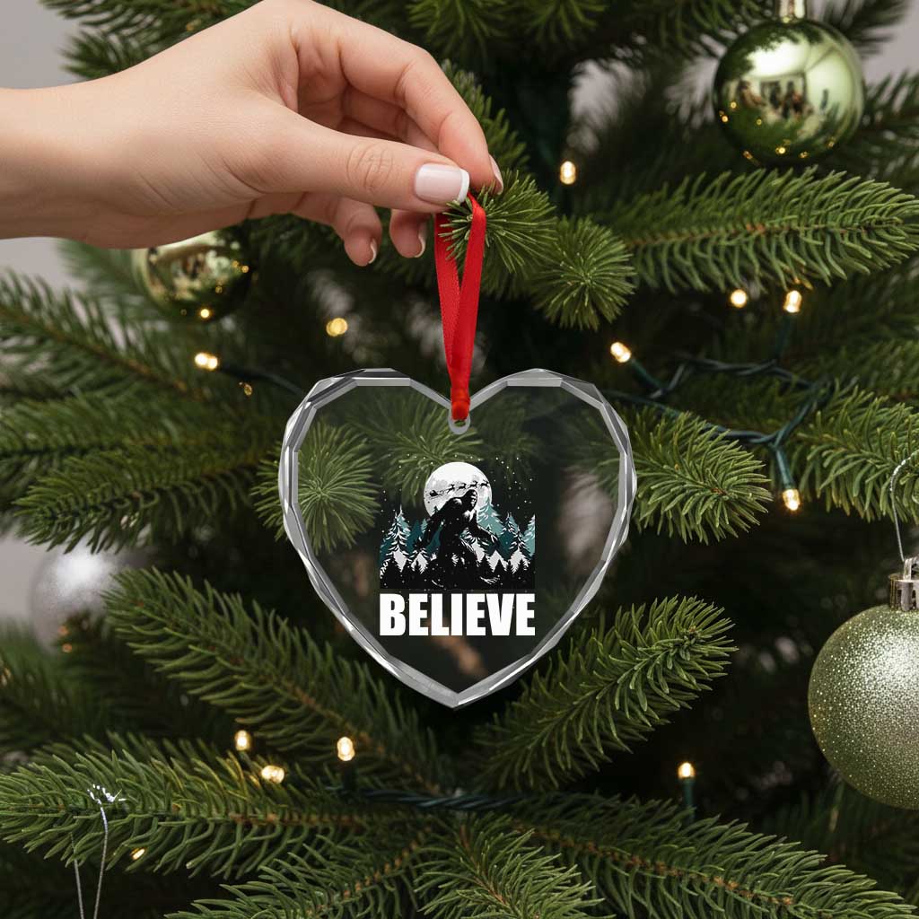 Funny Christmas Bigfoot Heart Crystal Glass Ornament Believe Santa Sasquatch Snow TS11 Print Your Wear