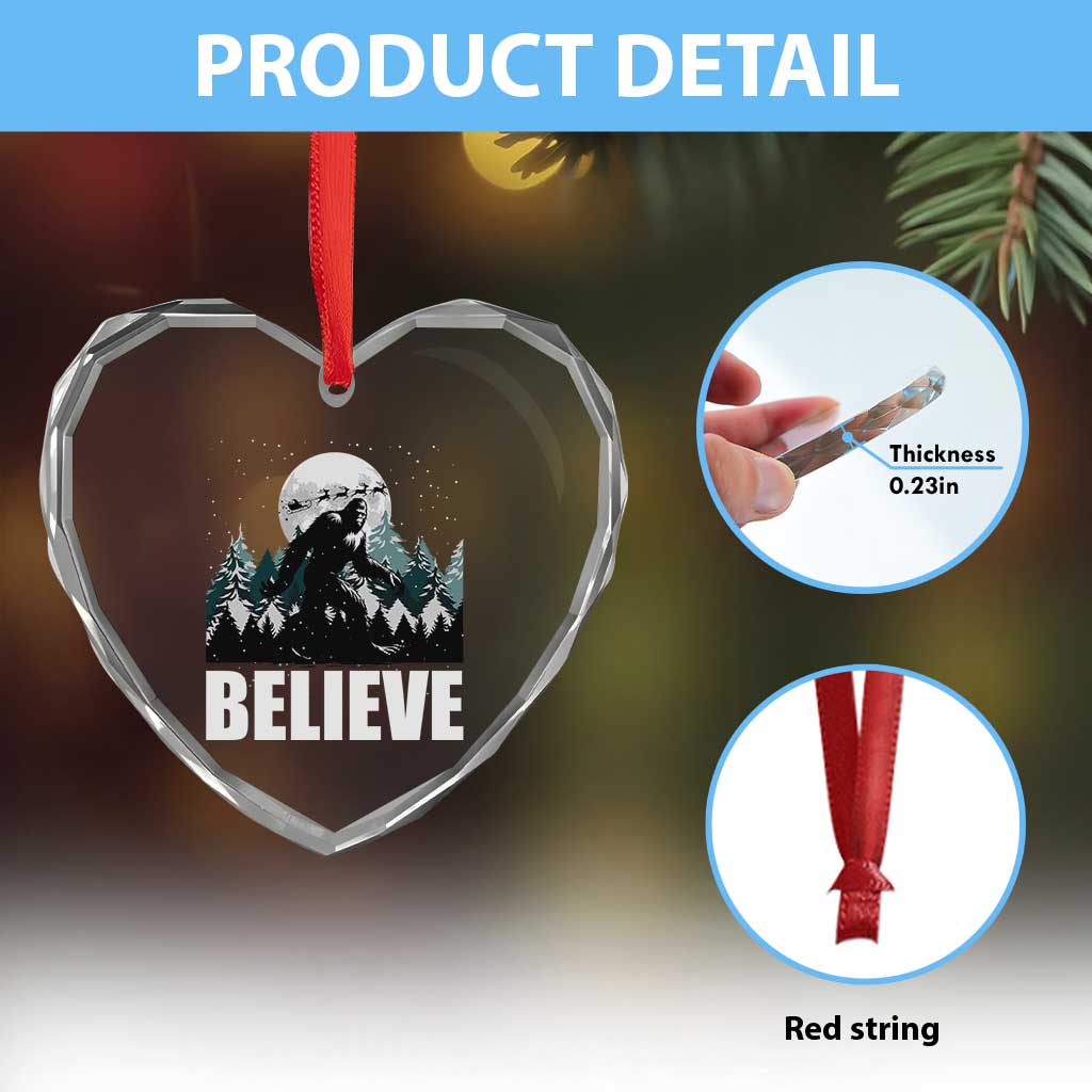 Funny Christmas Bigfoot Heart Crystal Glass Ornament Believe Santa Sasquatch Snow TS11 Print Your Wear