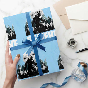 Funny Christmas Bigfoot Wrapping Paper Roll Believe Santa Sasquatch Snow TS11 Light Blue Print Your Wear