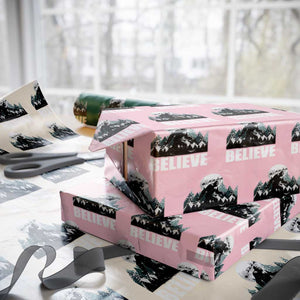 Funny Christmas Bigfoot Wrapping Paper Roll Believe Santa Sasquatch Snow TS11 Light Pink Print Your Wear