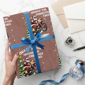 Funny Christmas Biker Wrapping Paper Roll Braaaaping Around The Christmas Tree Dirt Bike Santa TS11 Mocha Print Your Wear