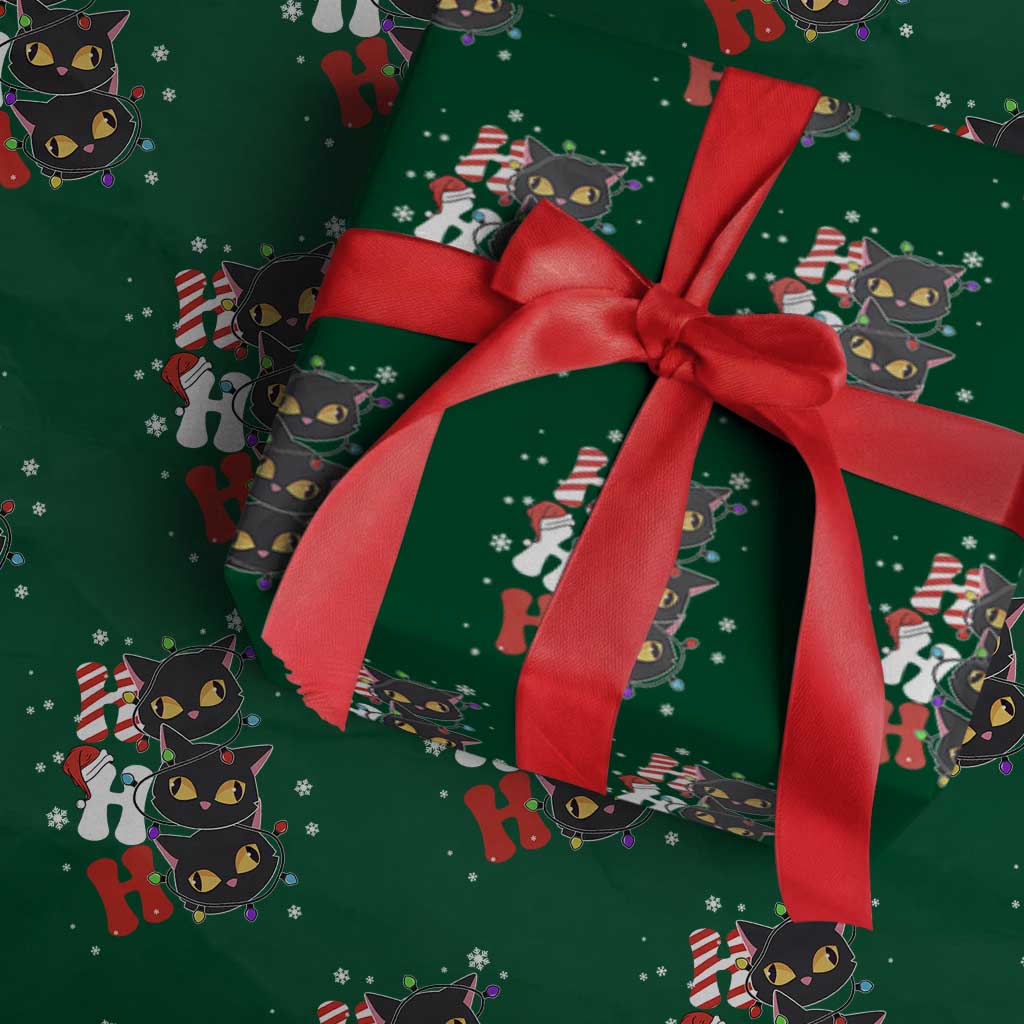 Funny Christmas Black Cat Triple Ho Wrapping Paper Roll TS11 Green Print Your Wear