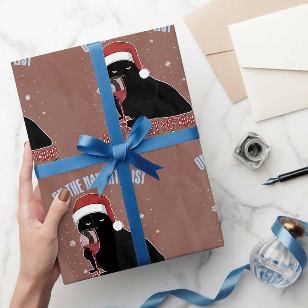Funny Christmas Black Cat Wrapping Paper Roll On The Naughty List And I Regret Nothing Candy Cane TS11 Mocha Print Your Wear