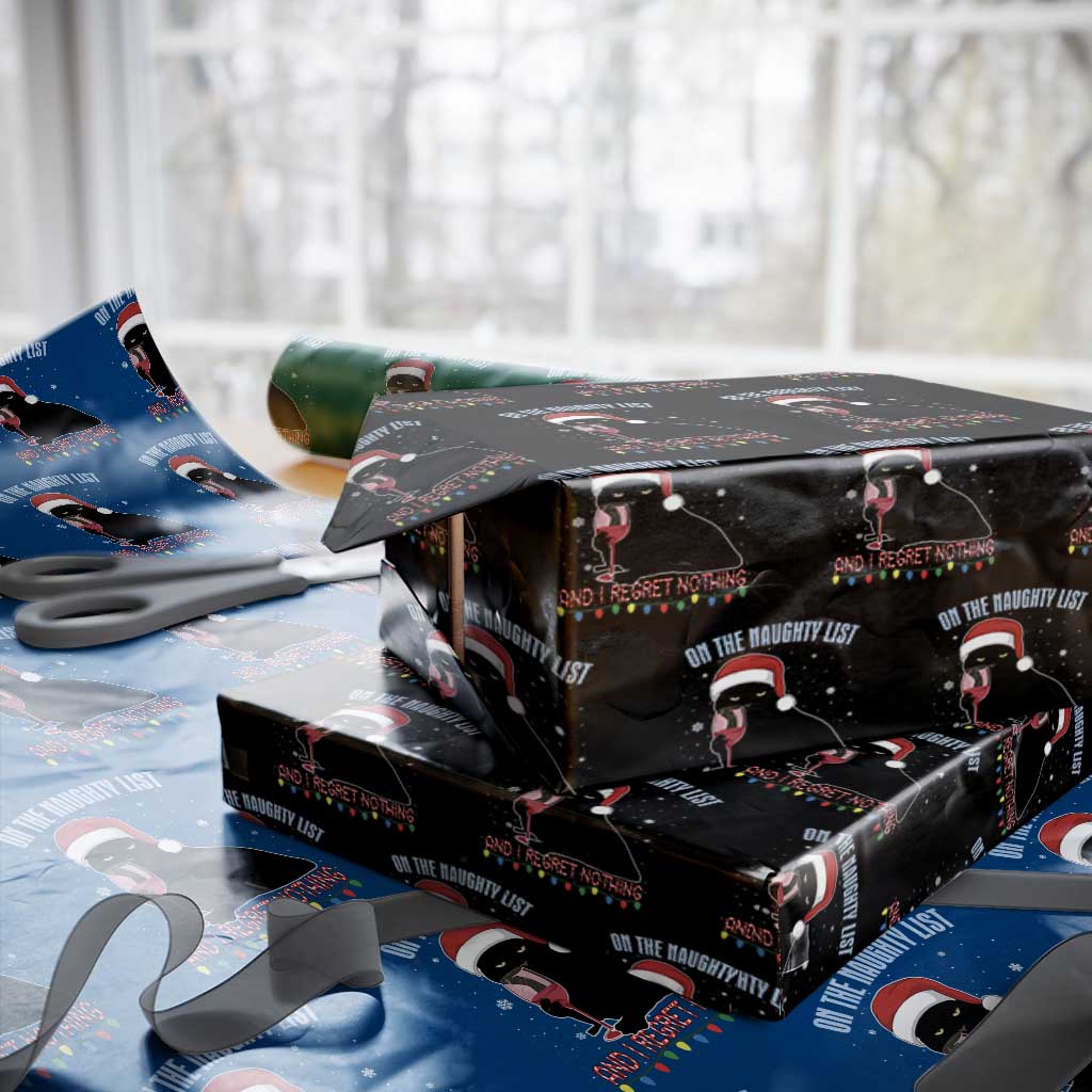 Funny Christmas Black Cat Wrapping Paper Roll On The Naughty List And I Regret Nothing Candy Cane TS11 Black Print Your Wear