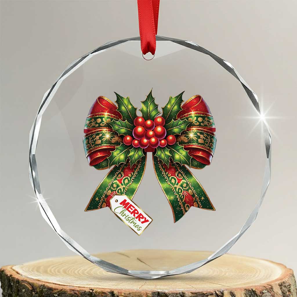Funny Christmas Bow Present Costume Crystal Glass Ornament TS09 Transparent Glass 3'' Circle Print Your Wear