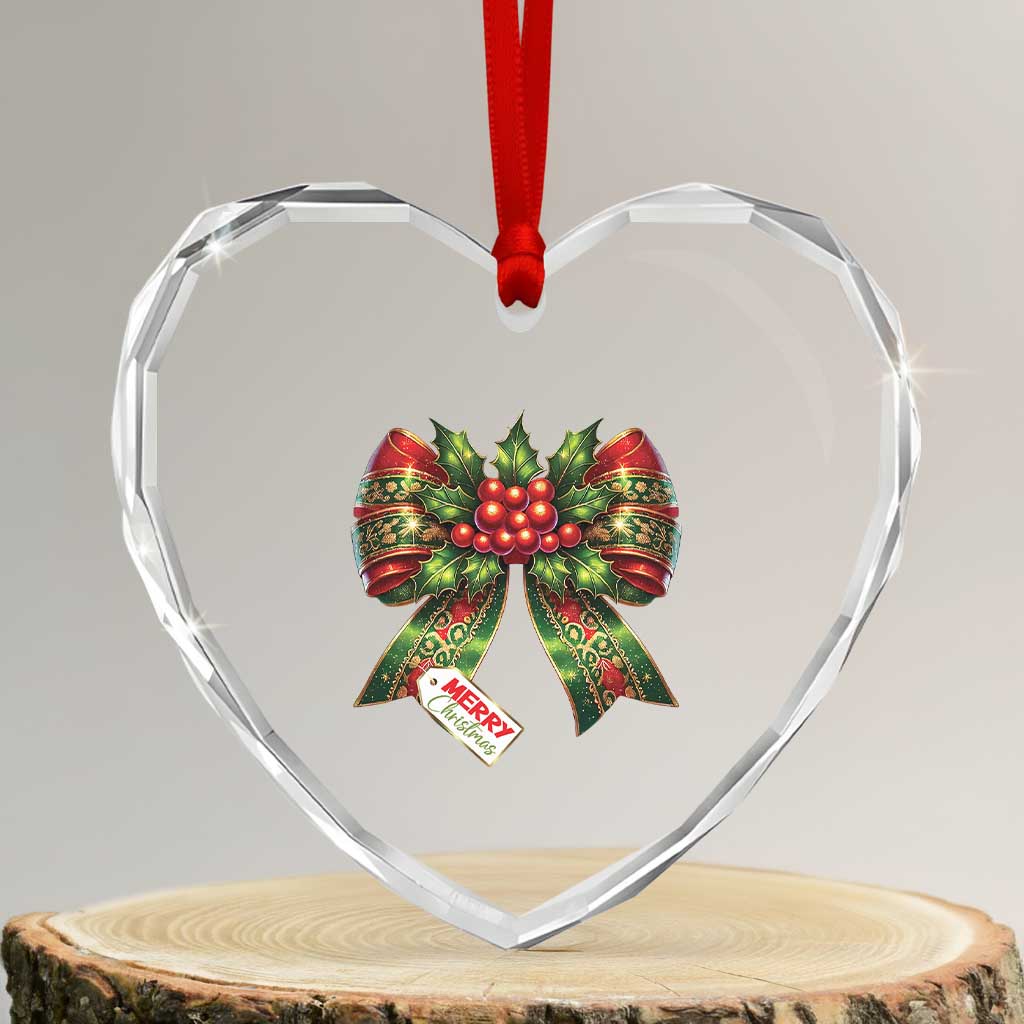 Funny Christmas Bow Present Costume Heart Crystal Glass Ornament TS09 Transparent Glass 3'' Heart Print Your Wear