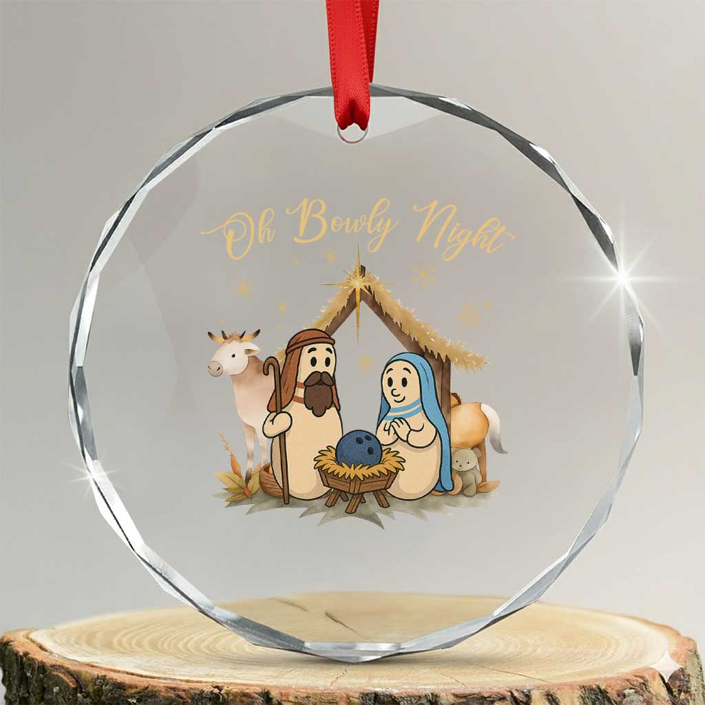 Funny Christmas Bowling Crystal Glass Ornament Oh Bowly Night Nativity Scene Bowling Pins TS11 Transparent Glass 3'' Circle Print Your Wear