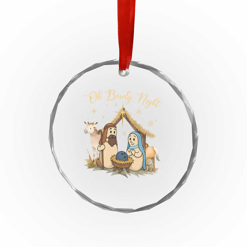 Funny Christmas Bowling Crystal Glass Ornament Oh Bowly Night Nativity Scene Bowling Pins TS11 Print Your Wear