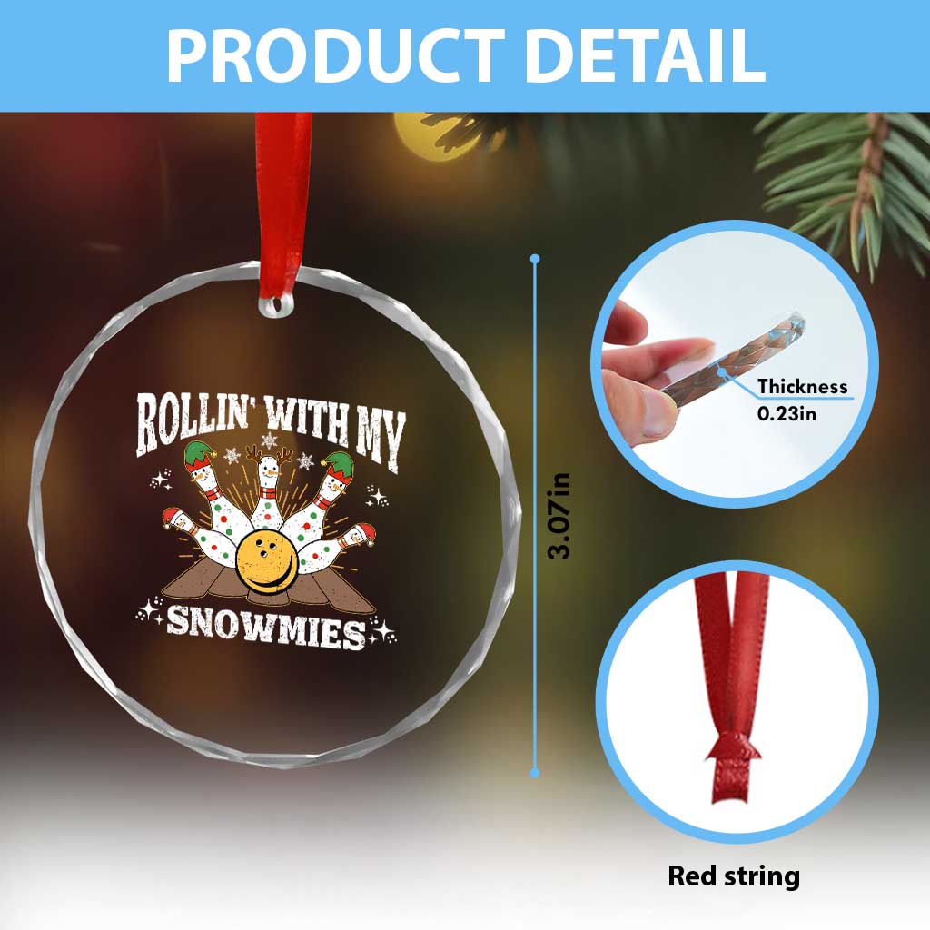 Funny Christmas Bowling Crystal Glass Ornament Rollin With My Snowmies Bowling Pins TS11 Print Your Wear