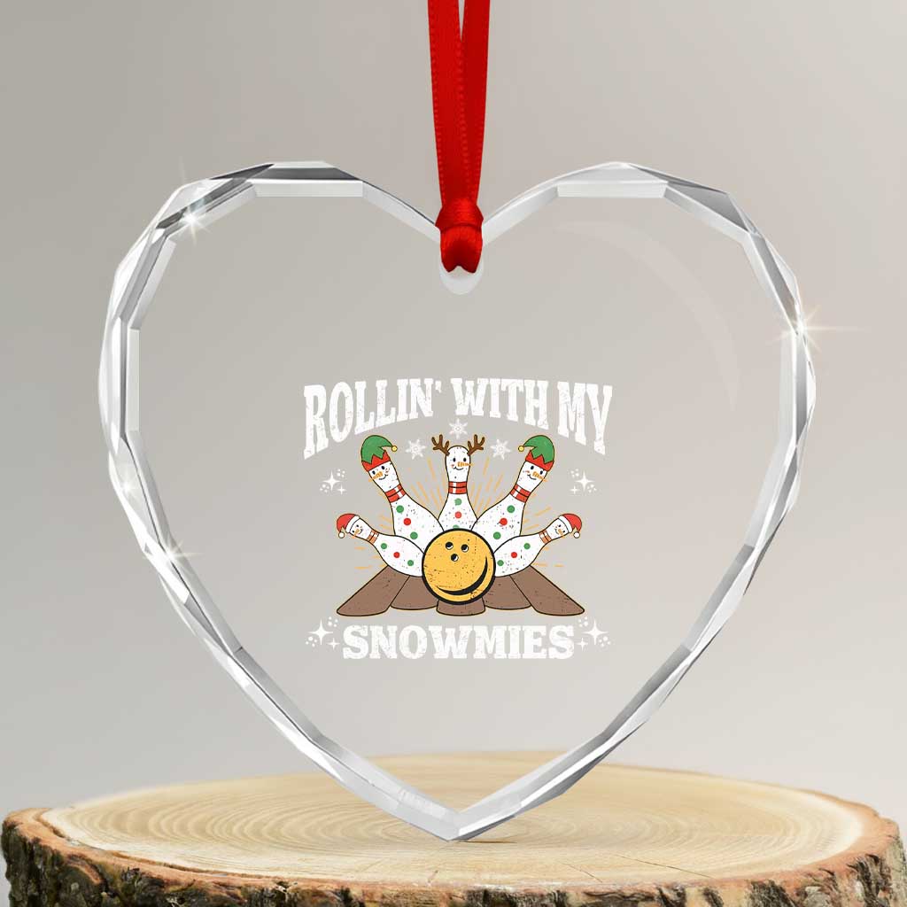 Funny Christmas Bowling Heart Crystal Glass Ornament Rollin With My Snowmies Bowling Pins TS11 Transparent Glass 3'' Heart Print Your Wear