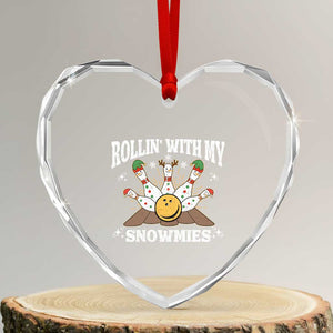 Funny Christmas Bowling Heart Crystal Glass Ornament Rollin With My Snowmies Bowling Pins TS11 Transparent Glass 3'' Heart Print Your Wear