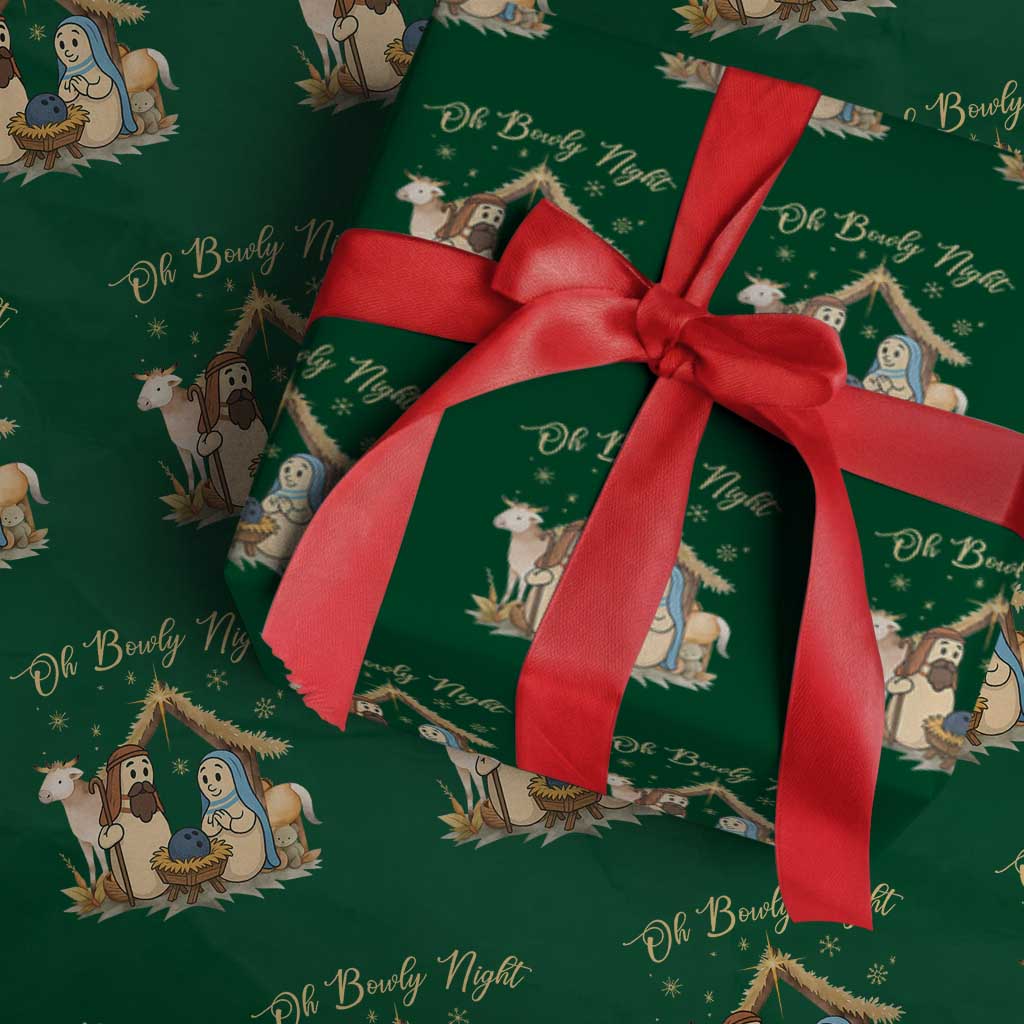 Funny Christmas Bowling Wrapping Paper Roll Oh Bowly Night Nativity Scene Bowling Pins TS11 Green Print Your Wear