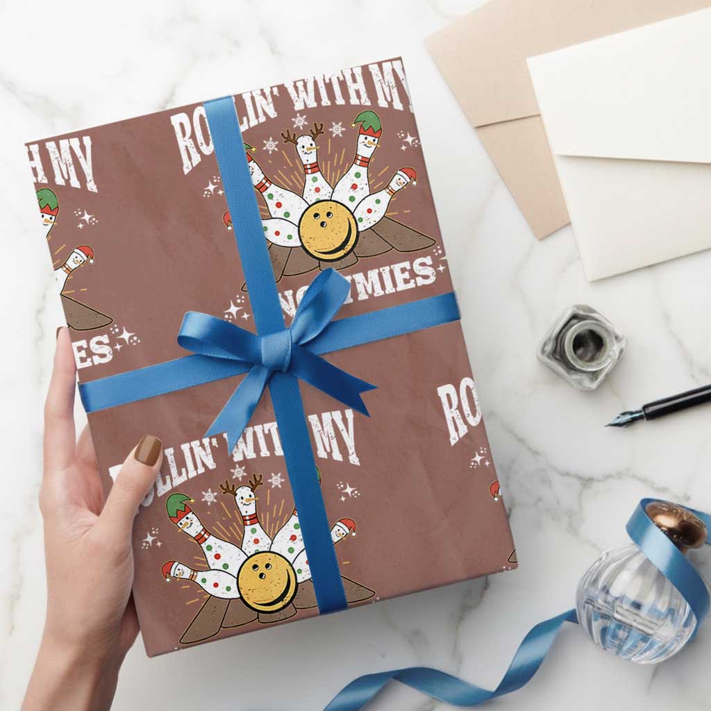 Funny Christmas Bowling Wrapping Paper Roll Rollin With My Snowmies Bowling Pins TS11 Mocha Print Your Wear