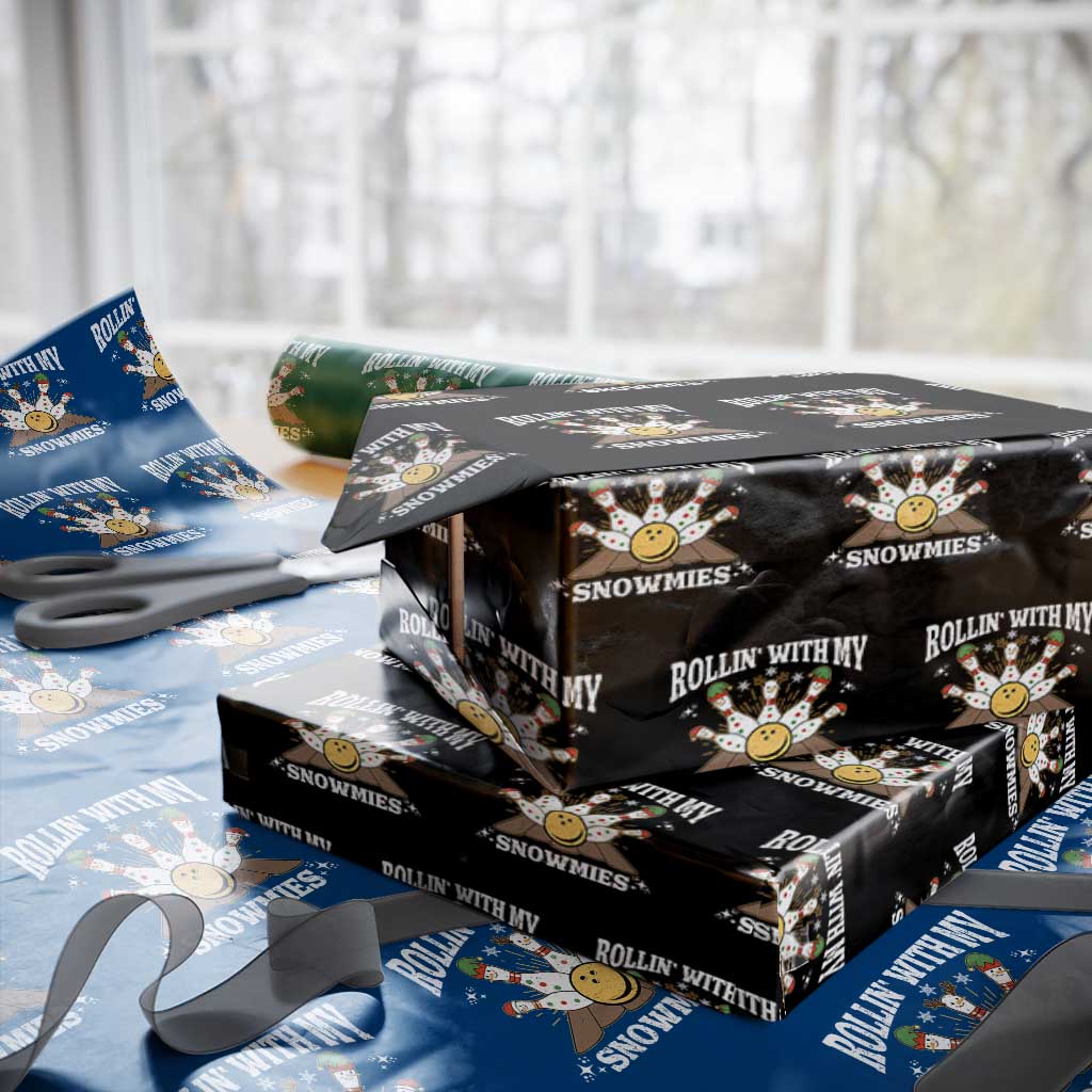 Funny Christmas Bowling Wrapping Paper Roll Rollin With My Snowmies Bowling Pins TS11 Black Print Your Wear